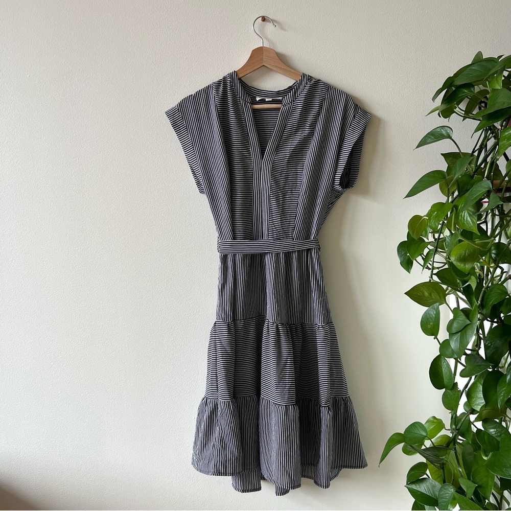 Tiered Babydoll Blue and White Striped Dress Coastal Boutique Medium